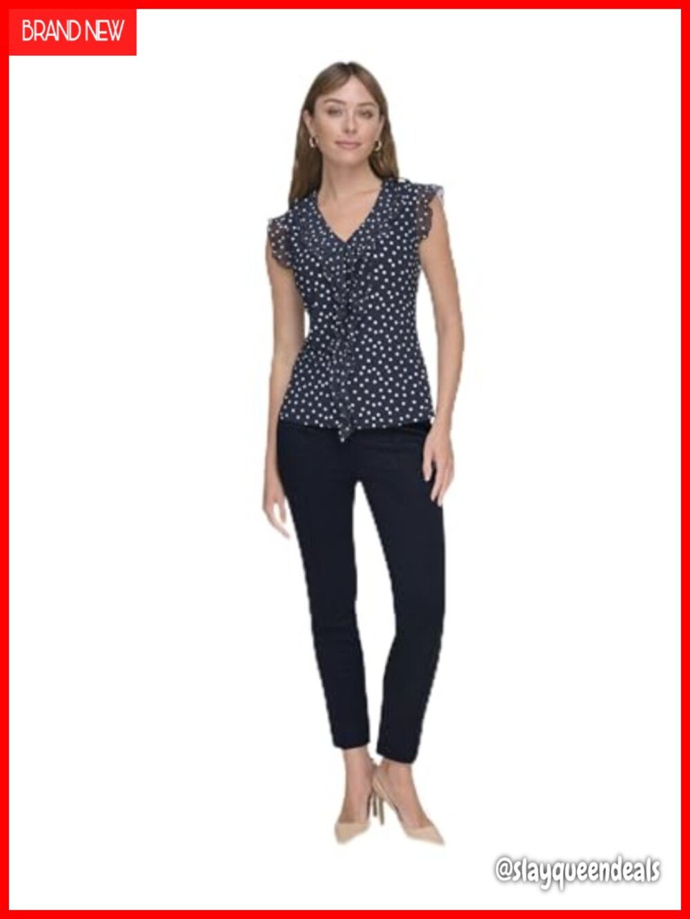 Sleeveless Mix Media Ruffle Front Blouse